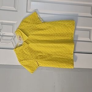 Bonpoint Coquet Cap-Sleeve Cotton Eyelet Blouse Yellow Womens Size Small